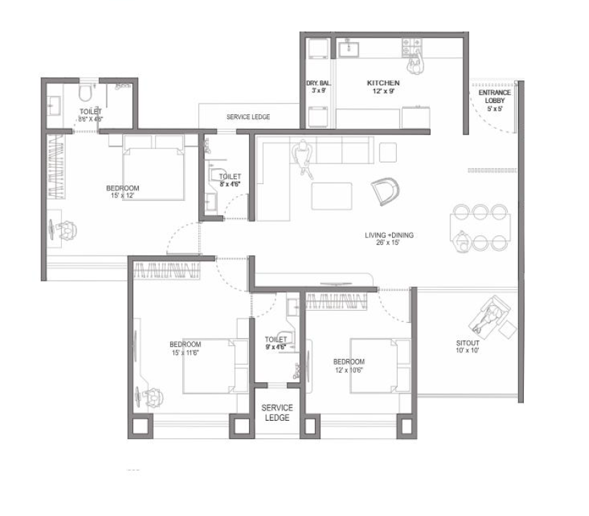 Primespace The Address Unit plan - 1329 sq.ft.