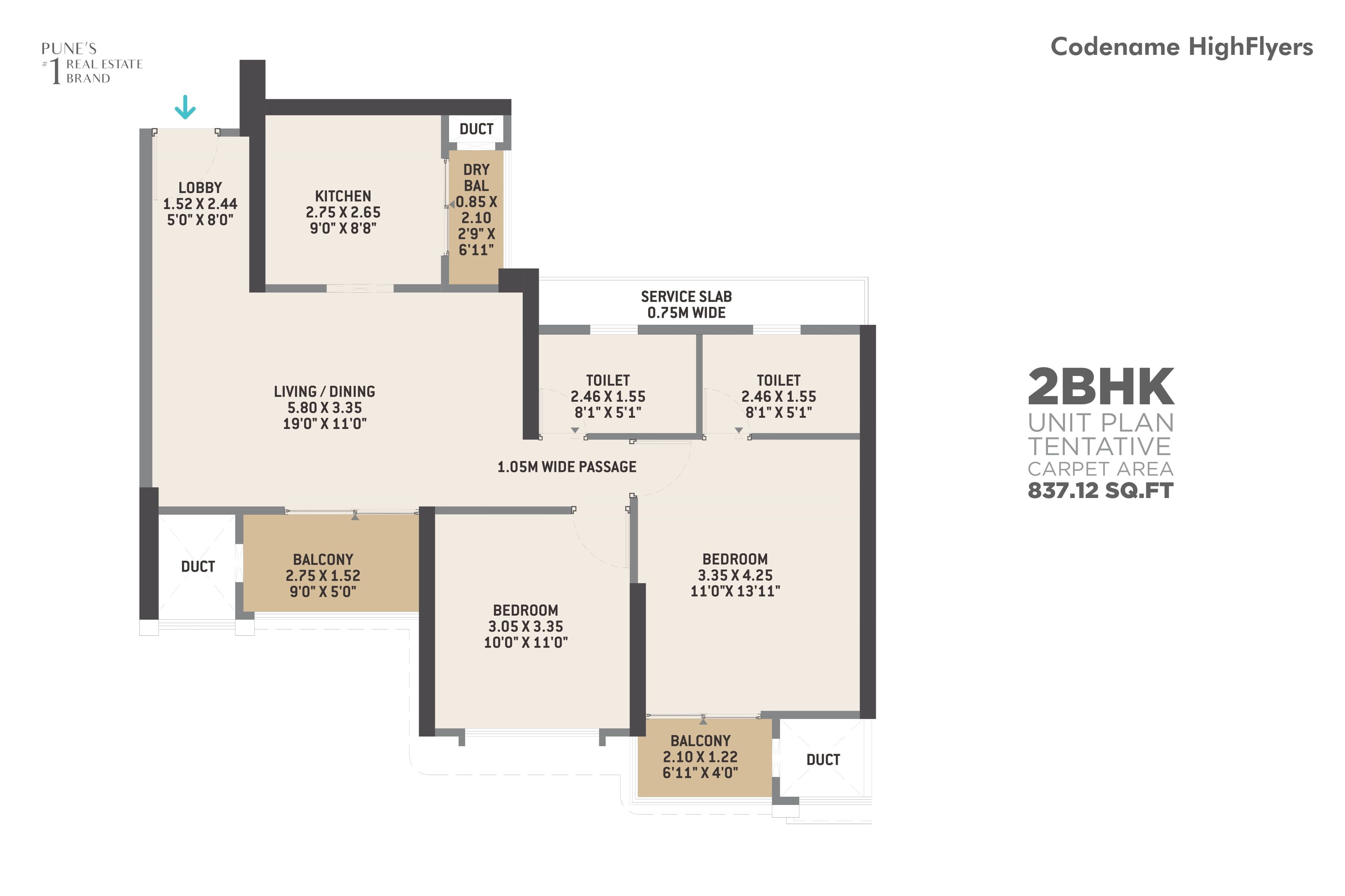 VTP Highflyers Unit plan - 837 sq.ft.