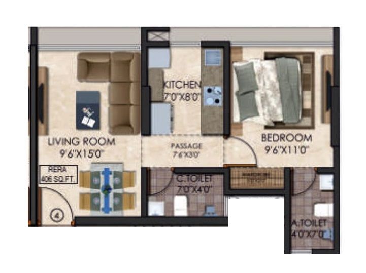 Gurukrupa Sharanam Unit plan - 406 sq.ft.