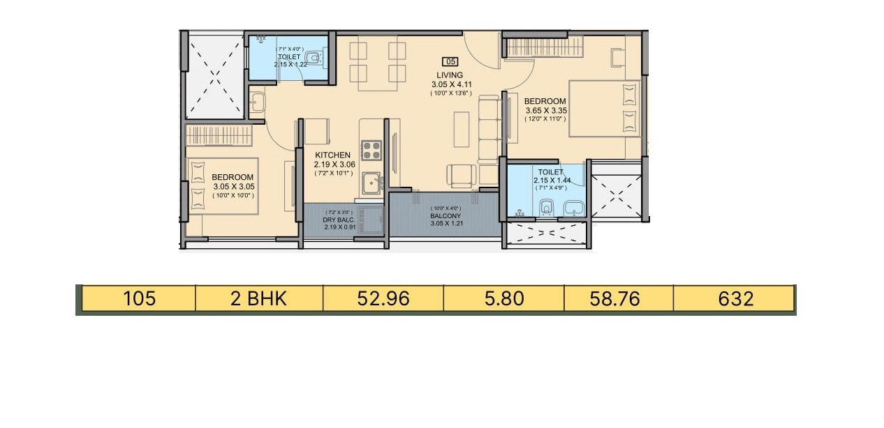 Unit plan - 632 sq.ft.