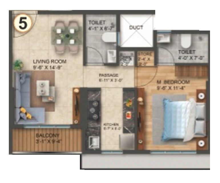 Rockline The Meridian Towers Unit plan - 459 sq.ft.