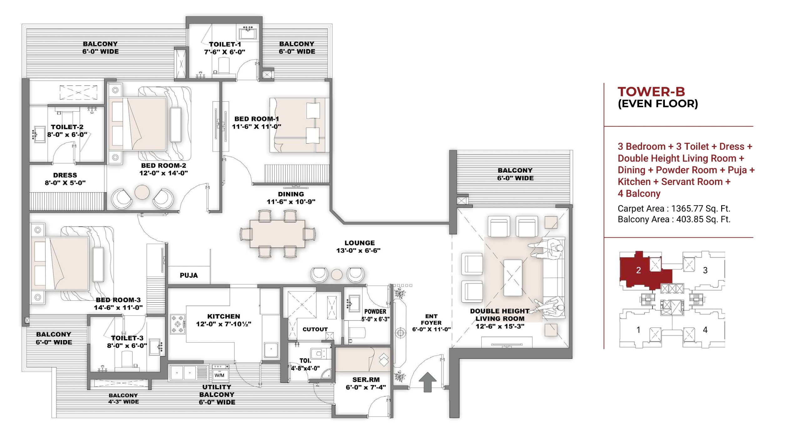 Samisha Ambrosia Unit plan - 1365 sq.ft.