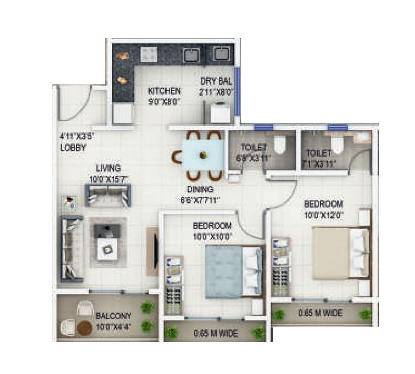 Unit plan - 694 sq.ft.