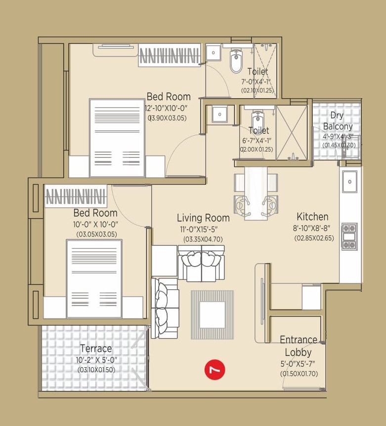 Shevi Utopia Gold Unit plan - 707 sq.ft.