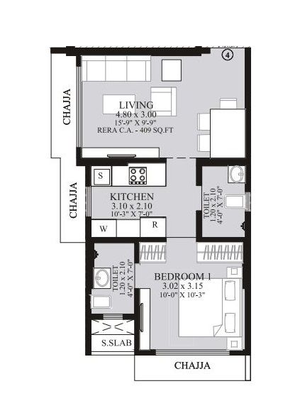 Unit plan - 409 sq.ft.