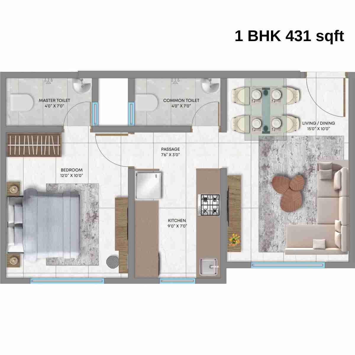 Crescent Silverwoods Unit plan - 431 sq.ft.