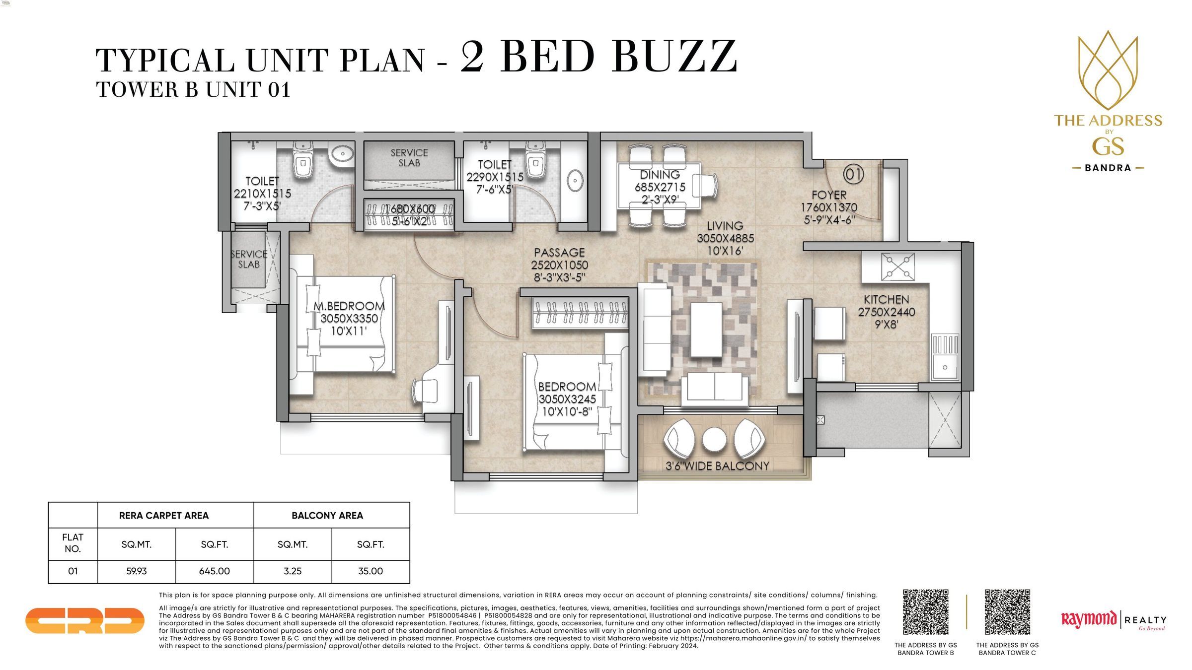 Raymond The Address Unit plan - 680 sq.ft.