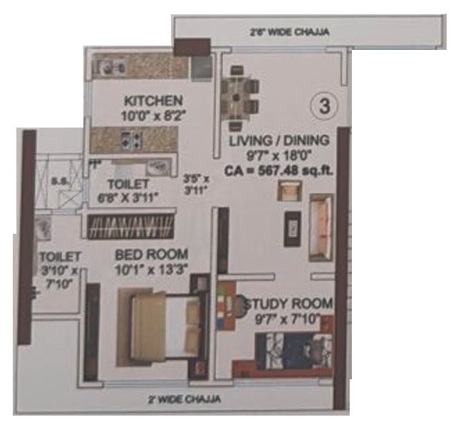Unit plan - 568 sq.ft.
