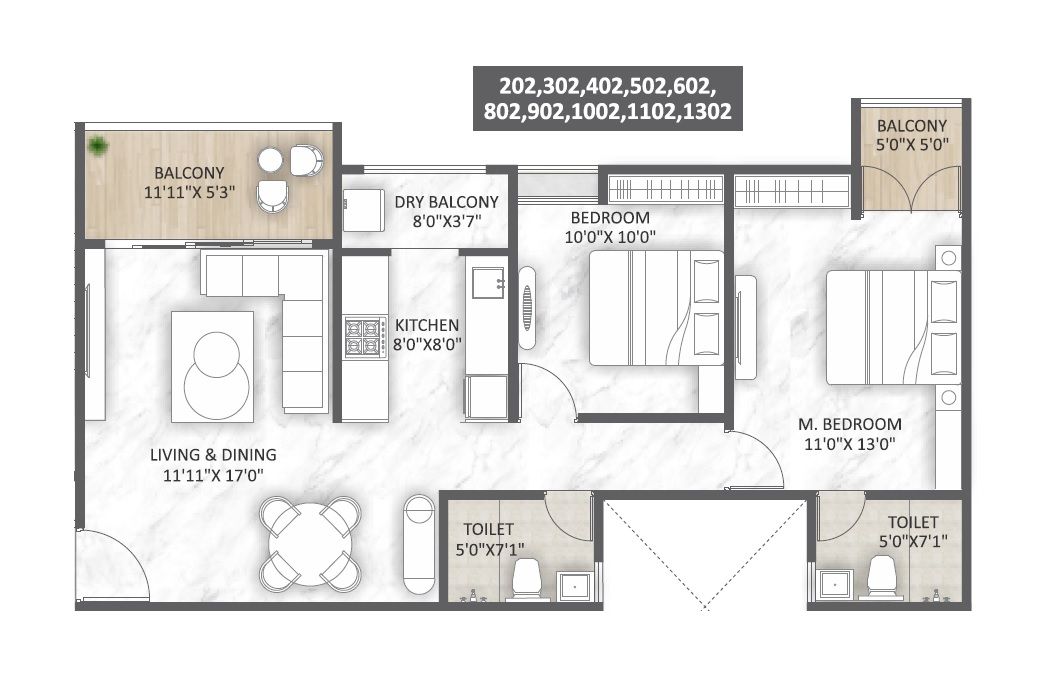 Rajveer Garima Unit plan - 841 sq.ft.