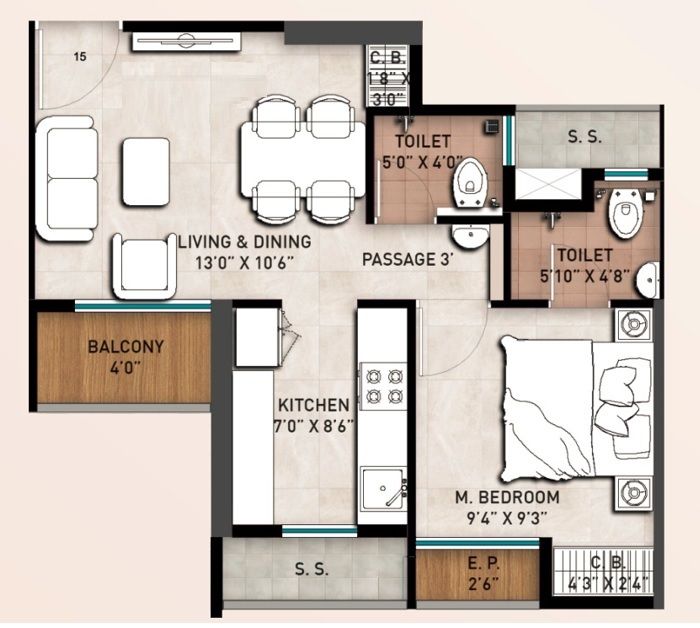 Unit plan - 355 sq.ft.
