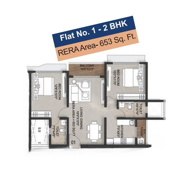 Unit plan - 653 sq.ft.