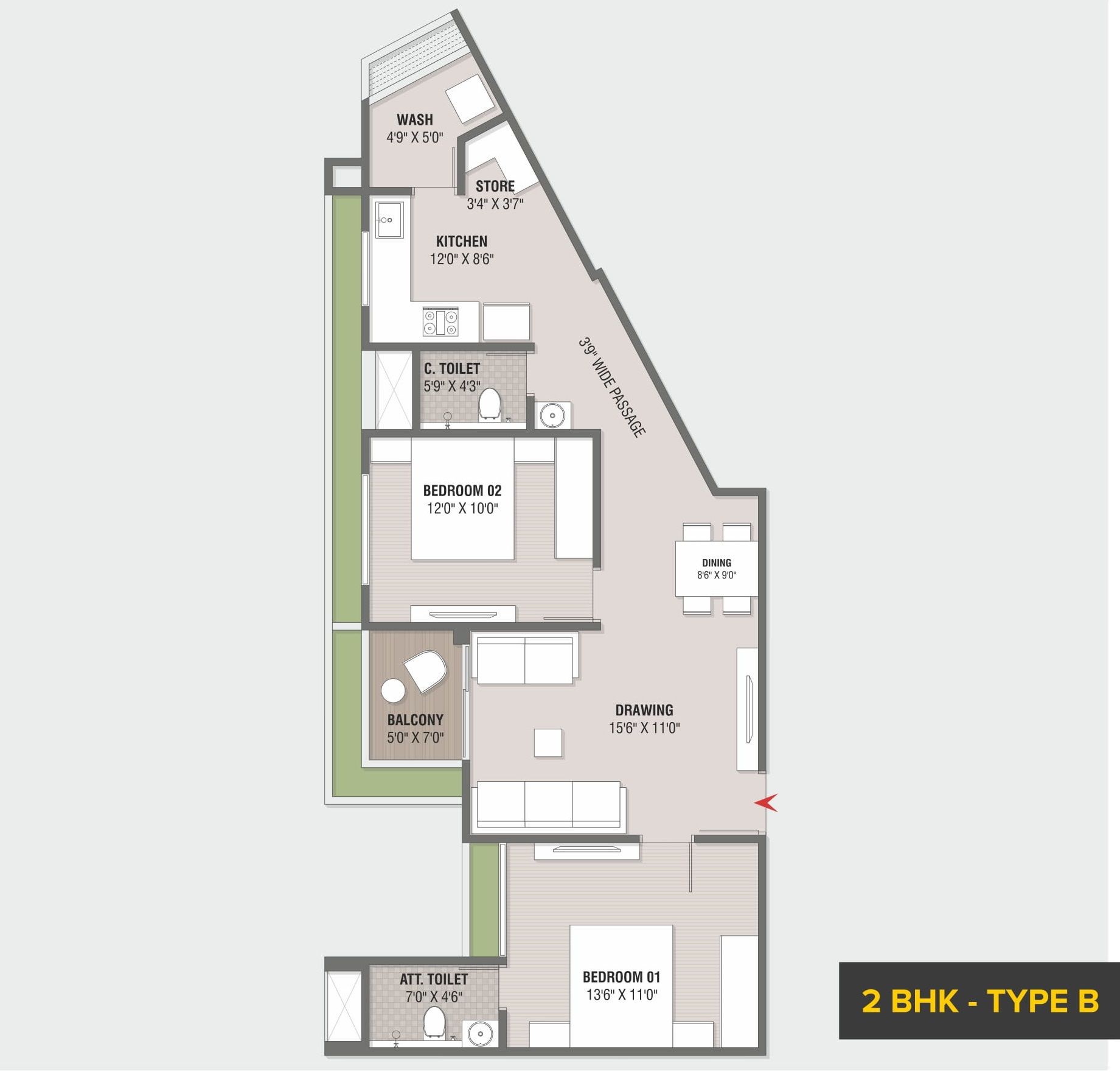 Rivanta Vibgyor Unit plan - 876 sq.ft.