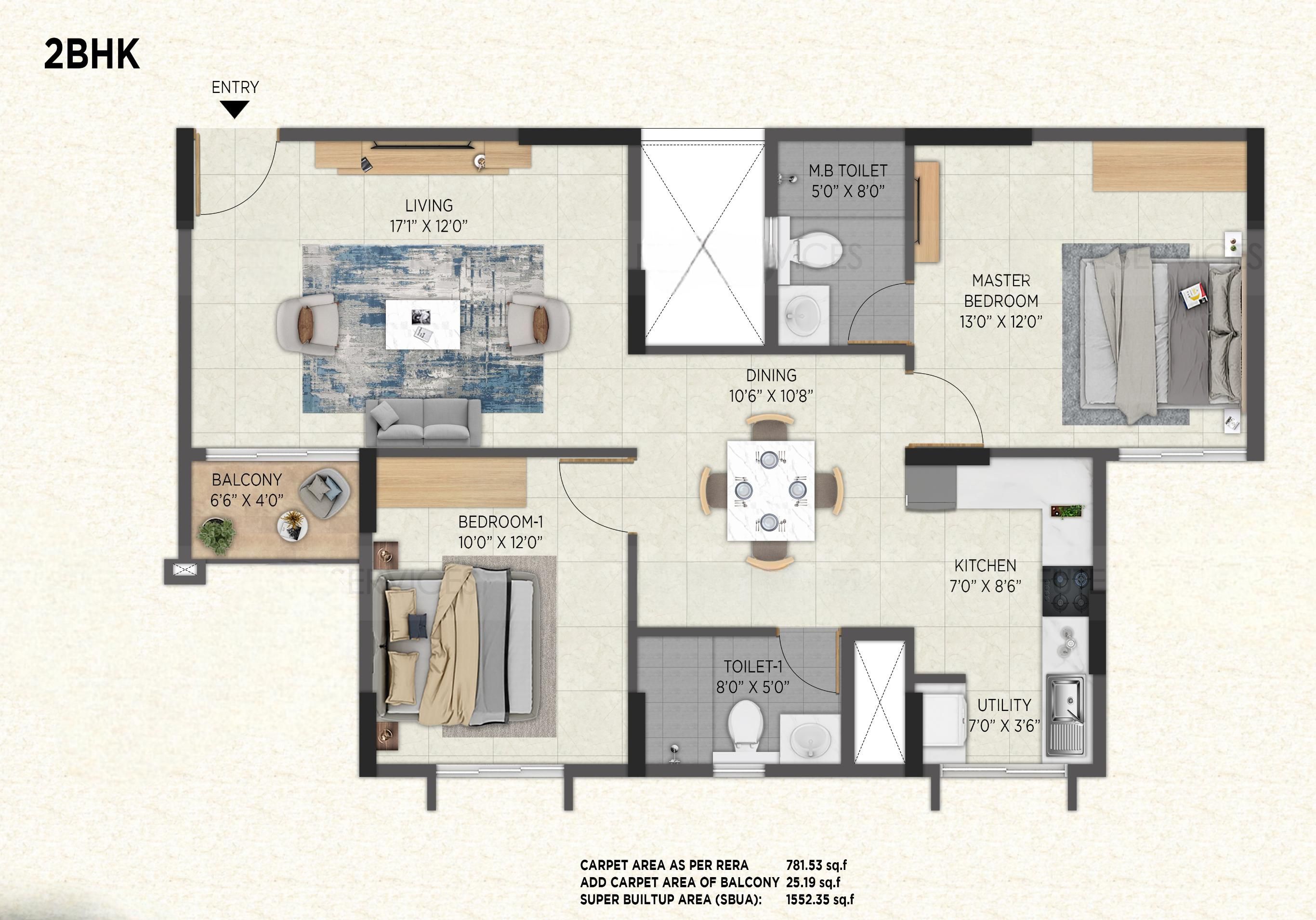 Aratt Avant Twilight Unit plan - 806 sq.ft.