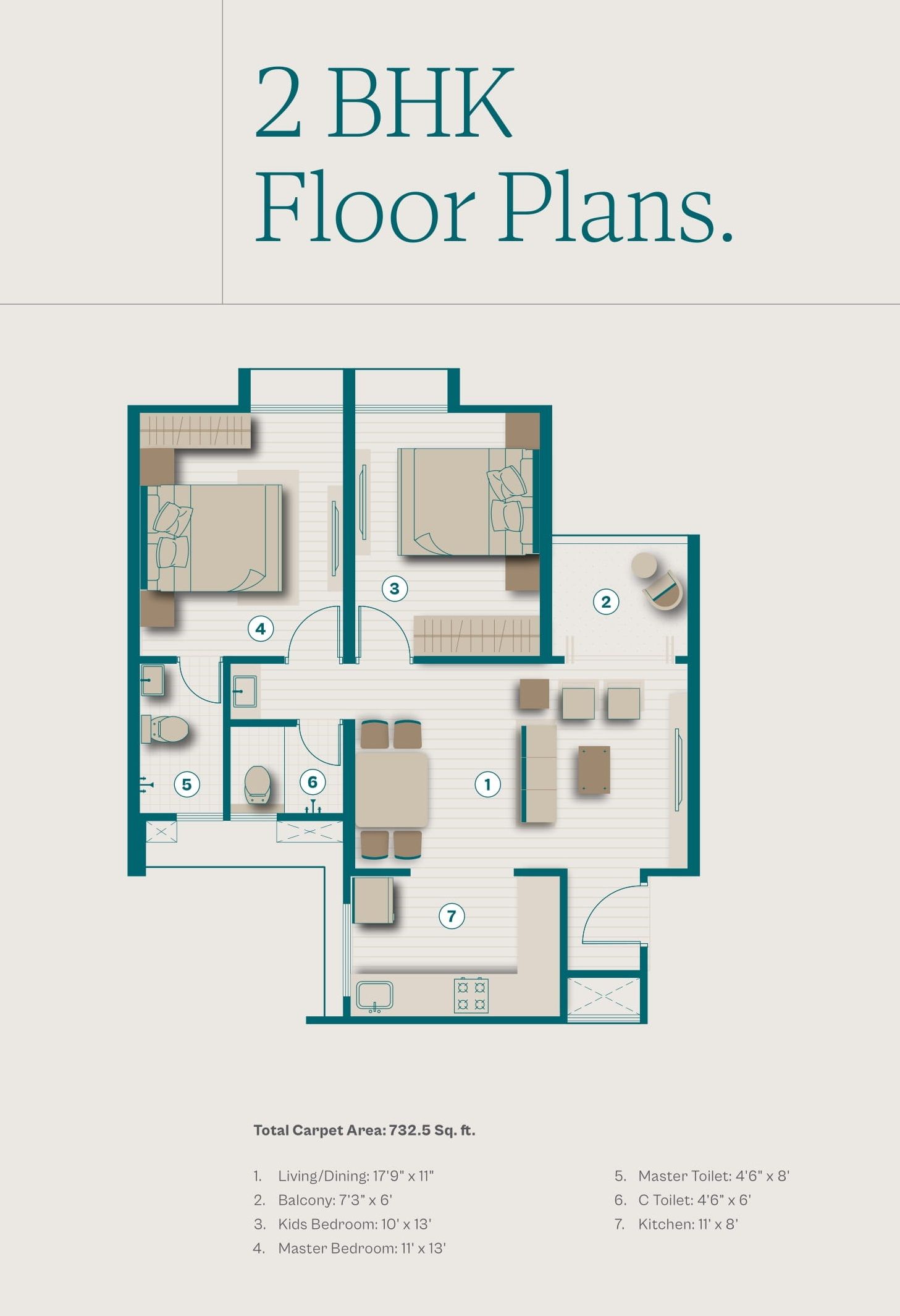 Unit plan - 732 sq.ft.