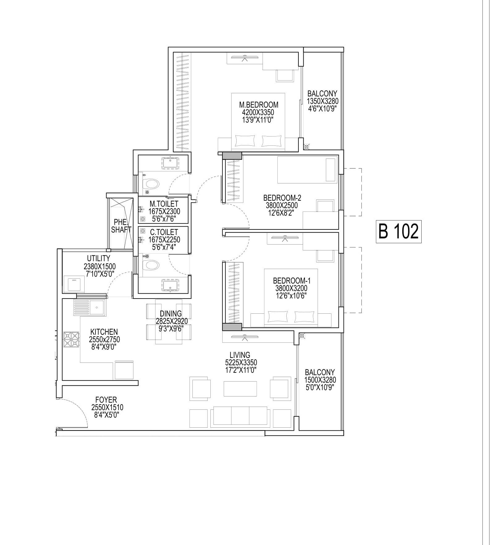 Adarsh Tropica Unit plan - 891 sq.ft.