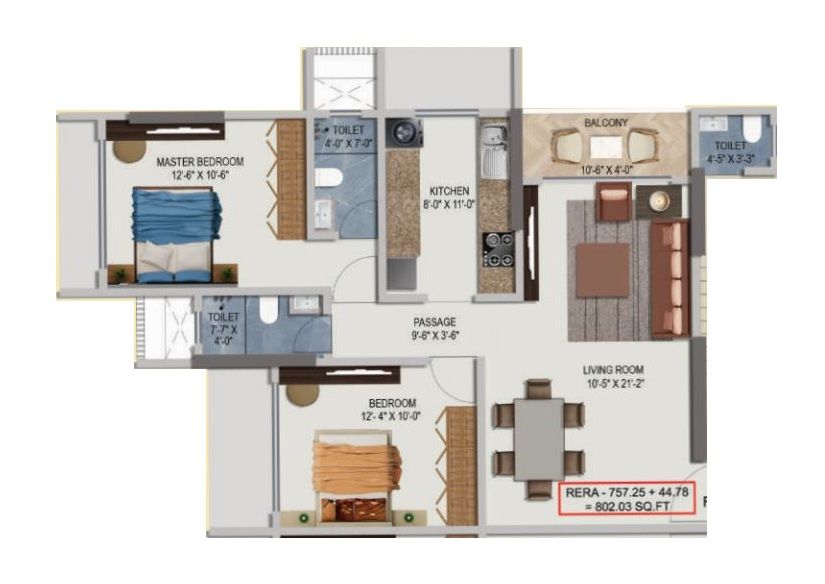 Relcon 103 West Unit plan - 802 sq.ft.