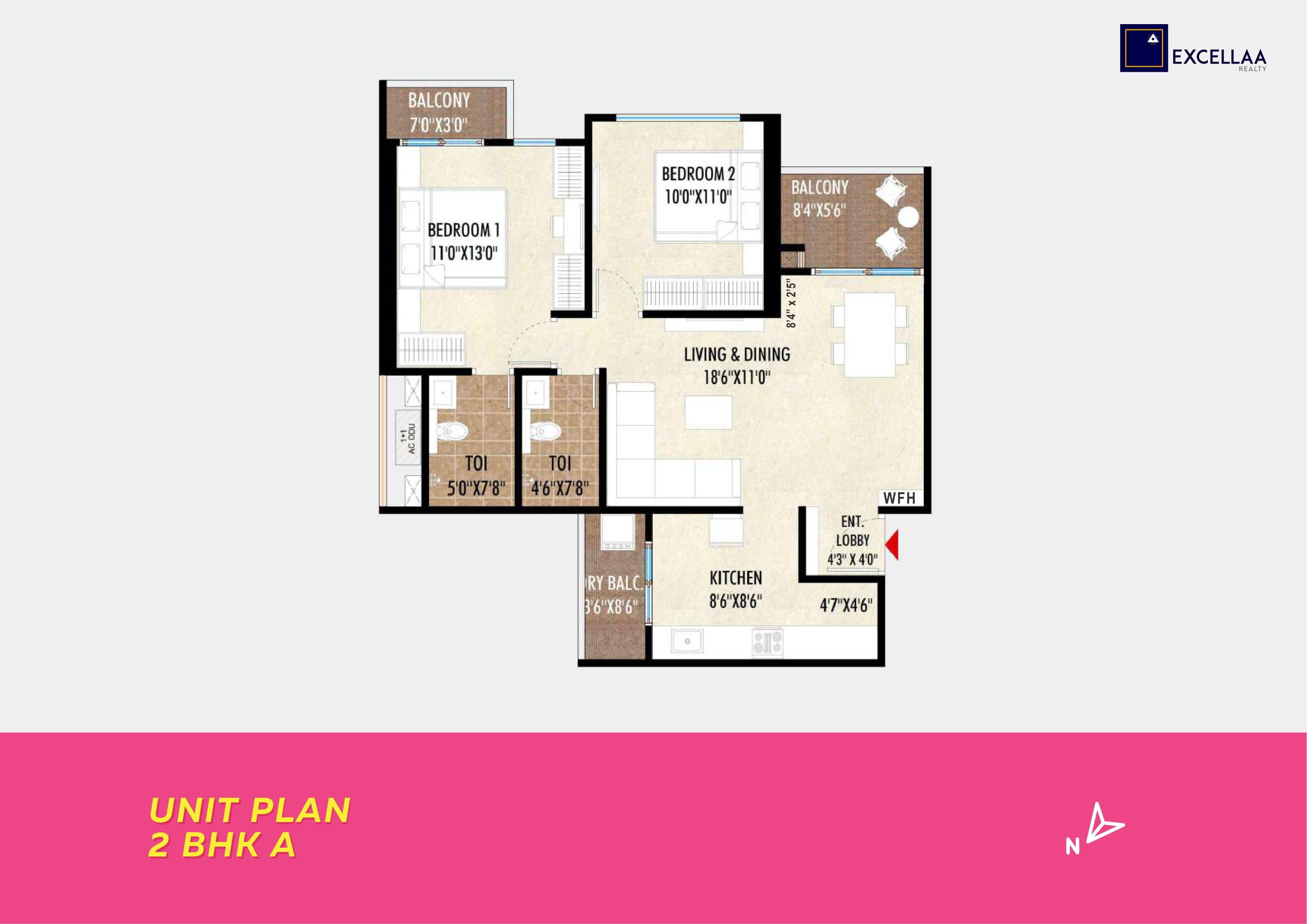 Excellaa Tott Unit plan - 725 sq.ft.