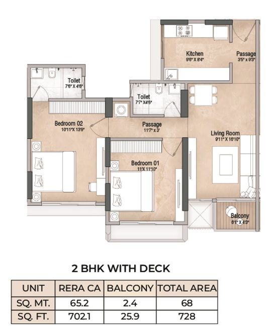 Unit plan - 728 sq.ft.