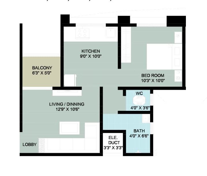 Krushnarang Ved Unit plan - 435 sq.ft.