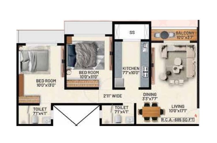 Ambit Primoris Unit plan - 685 sq.ft.