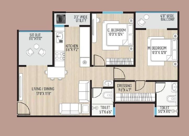 Balwadkar Shreepati Heritage Unit plan - 844 sq.ft.