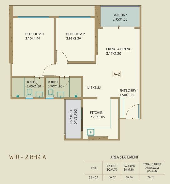 Bramha The Collection Unit plan - 804 sq.ft.