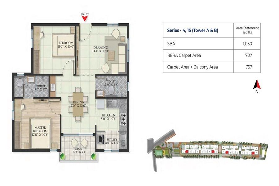 Abhee Skyline Vista Unit plan - 707 sq.ft.