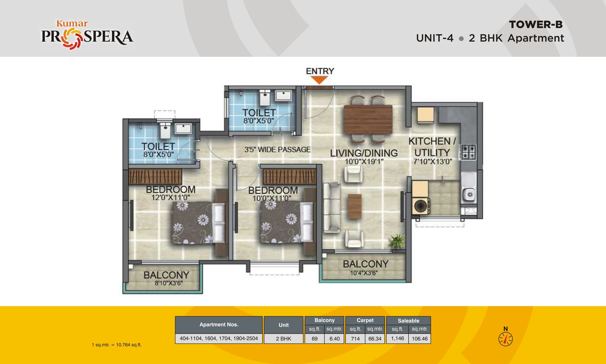 Kumar Prospera Hennur Unit plan - 785 sq.ft.