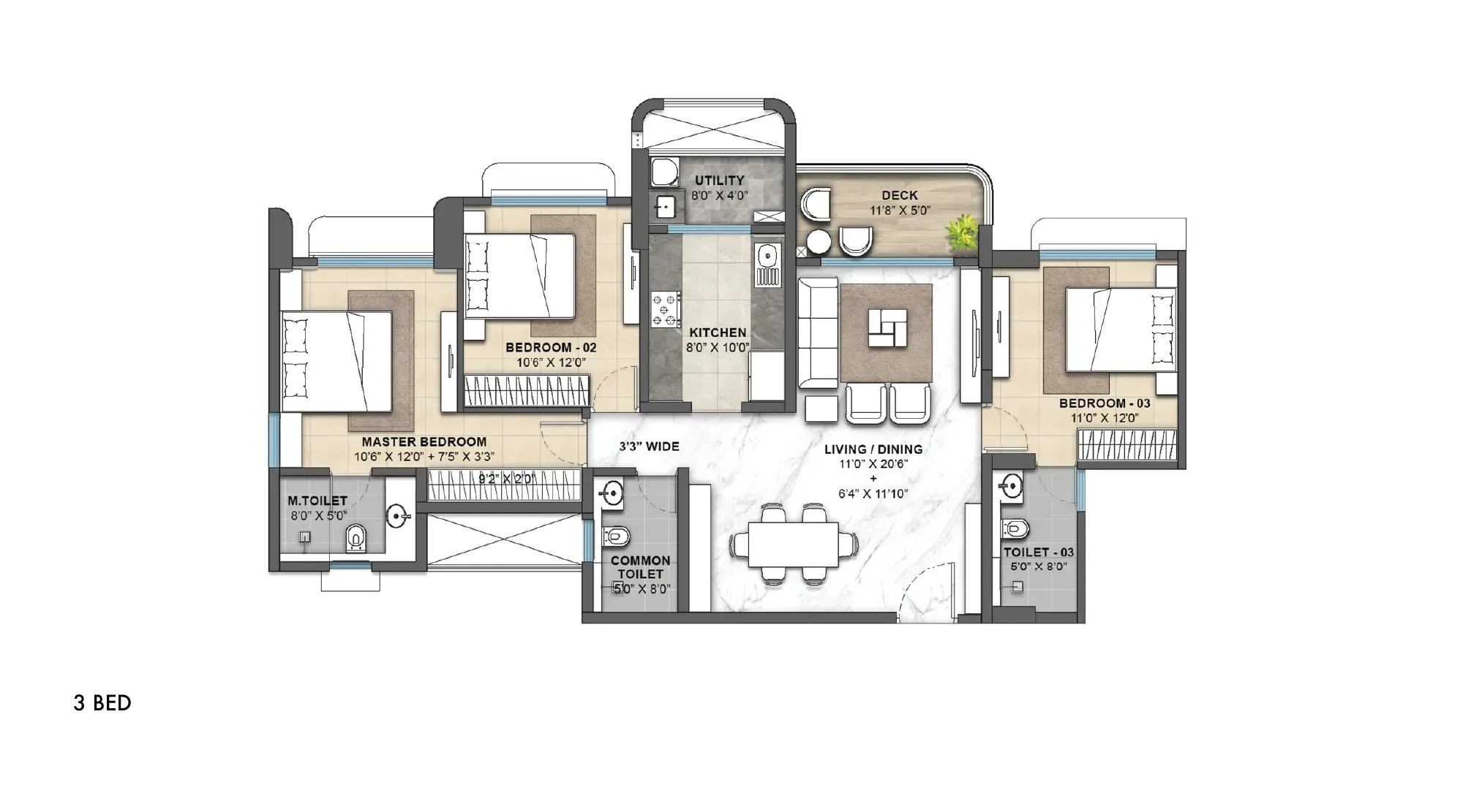 Lodha Opulis Unit plan - 1113 sq.ft.