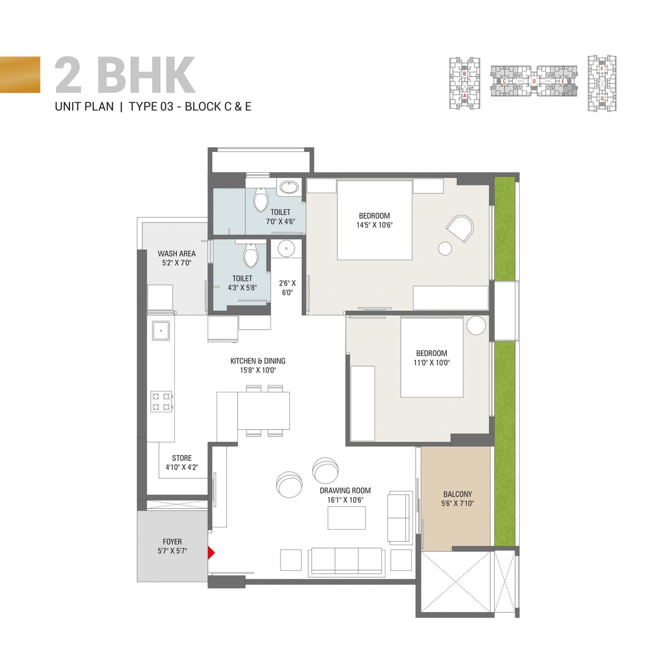 Samved Opera Unit plan - 860 sq.ft.