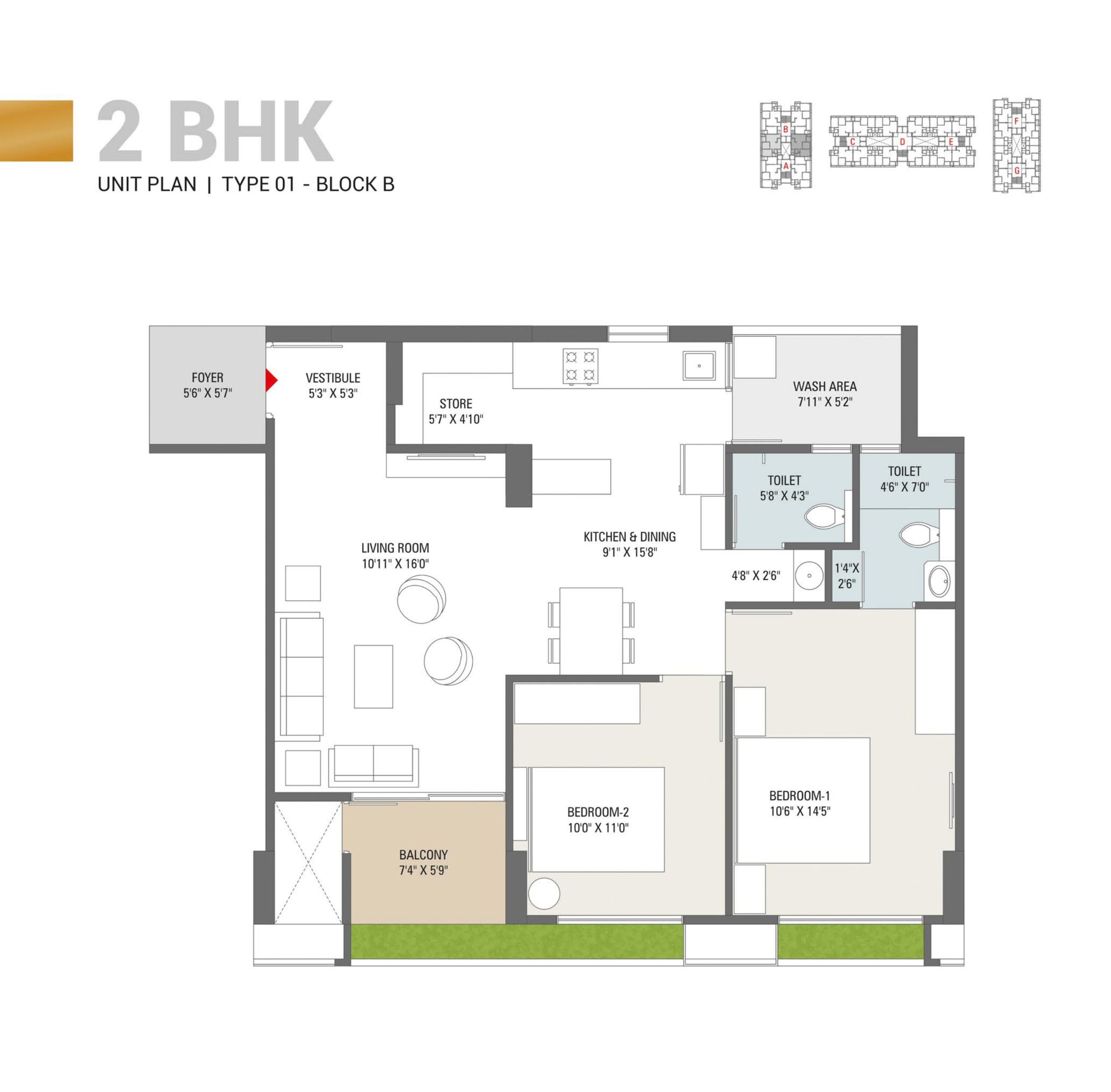 Samved Opera Unit plan - 874 sq.ft.