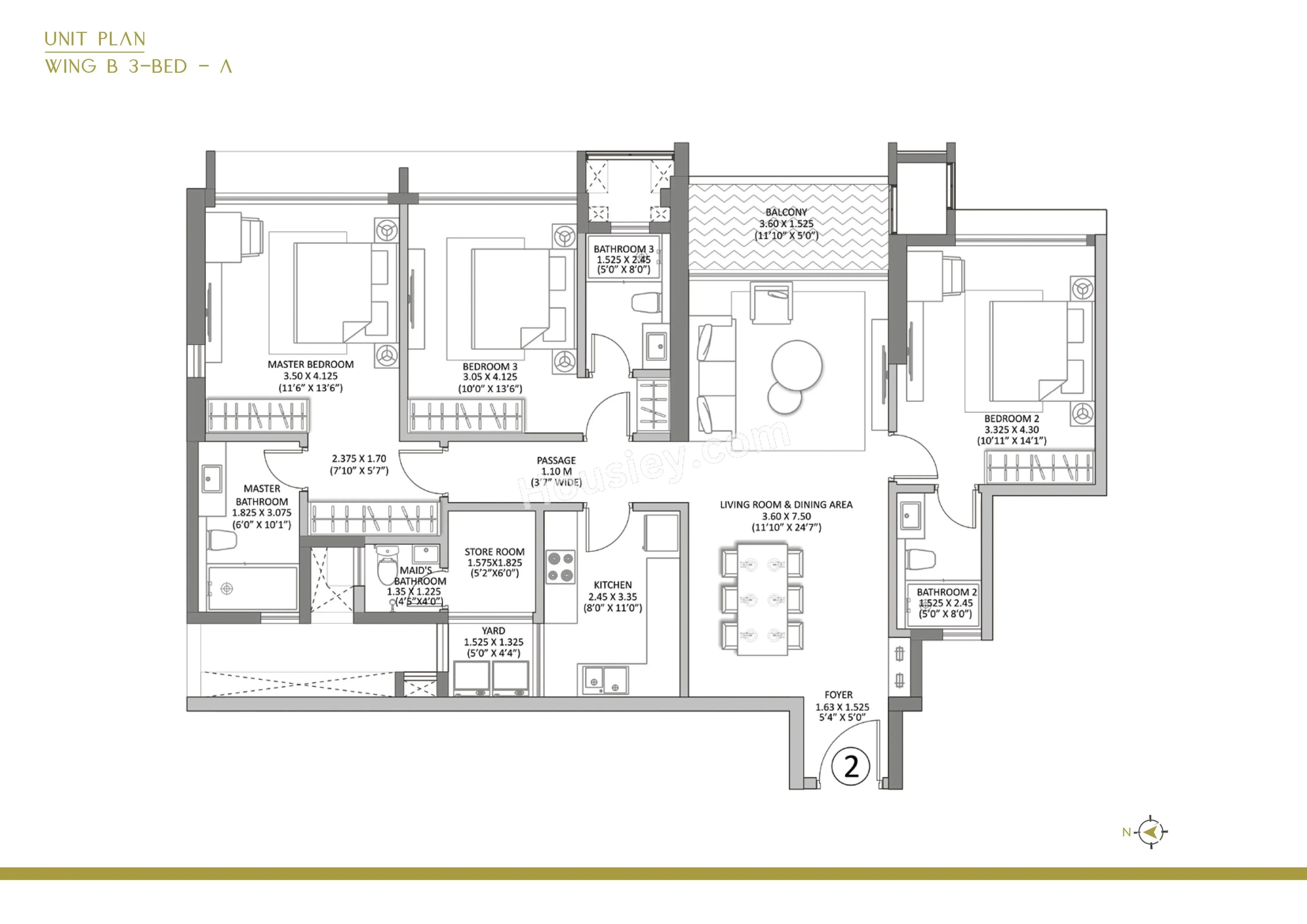 Raheja Amaltis Unit plan - 1318 sq.ft.