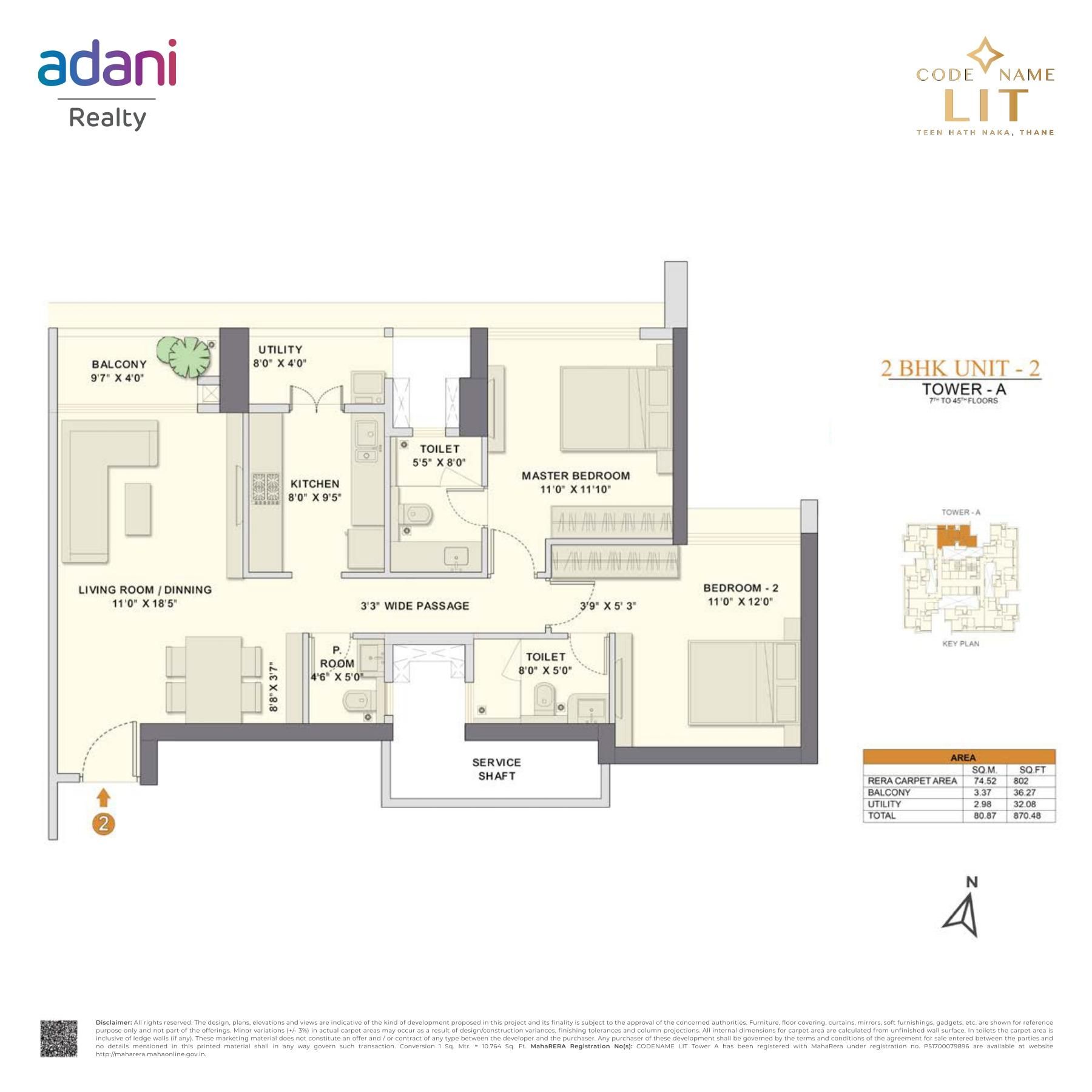 Adani Realty Thane Unit plan - 870 sq.ft.