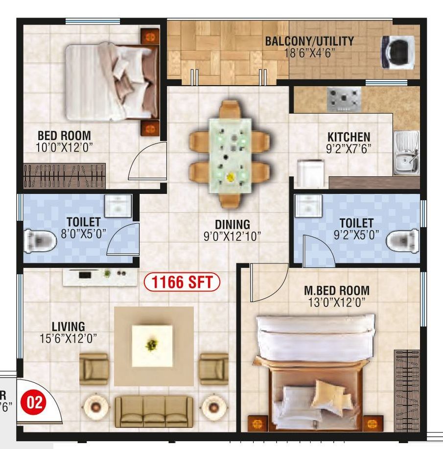 Bhoo Aabharana Unit plan - 816 sq.ft.