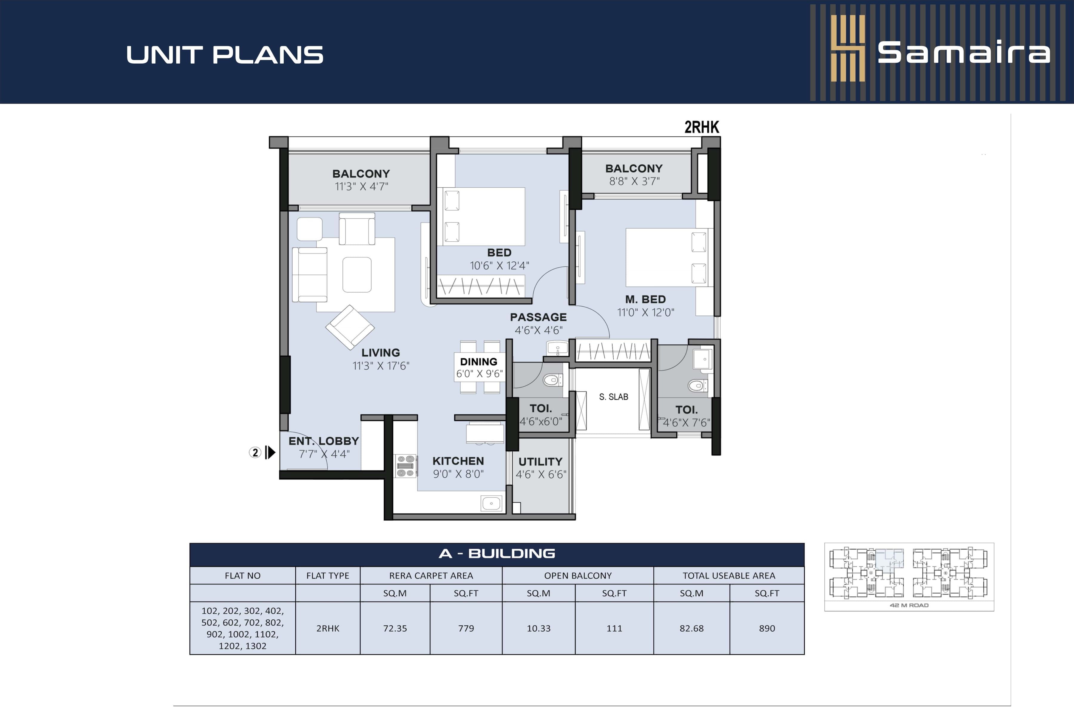 Siddhashila Samaira Unit plan - 890 sq.ft.