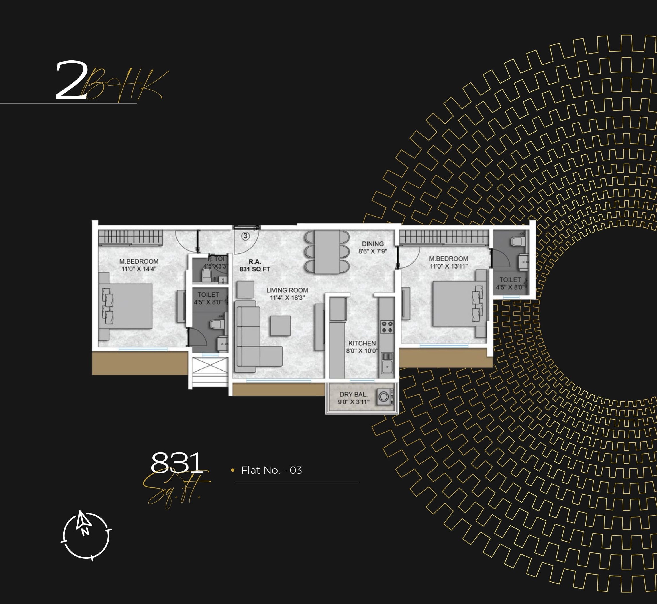 Goyal Sati Darshan Unit plan - 831 sq.ft.