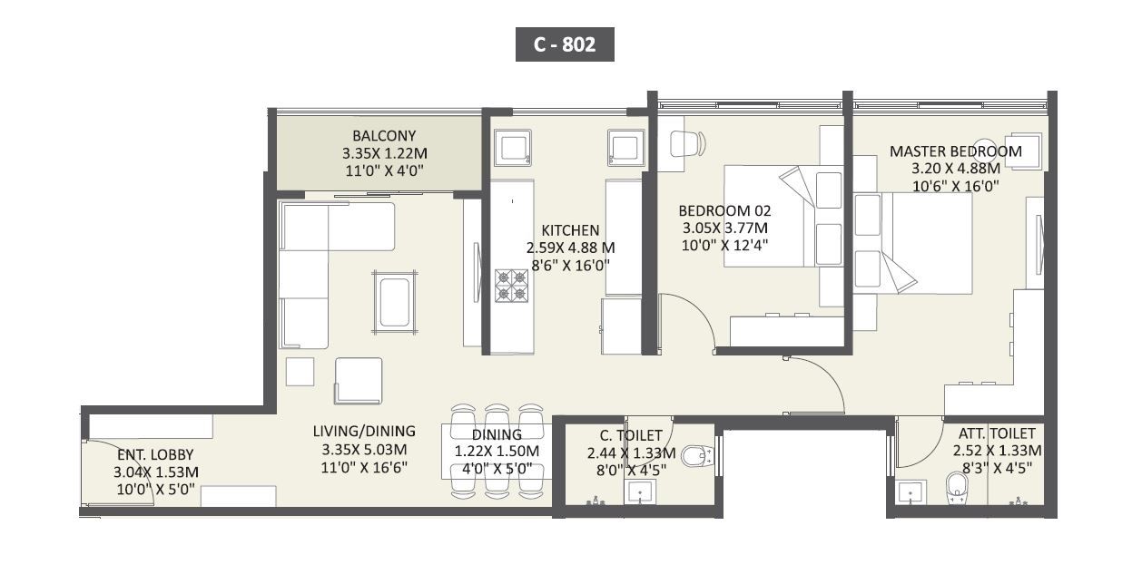 Unique Skylink Unit plan - 865 sq.ft.