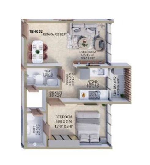 Shreeji Nakshatra Unit plan - 422 sq.ft.
