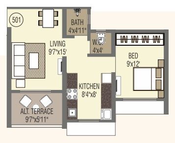 Amber One Unit plan - 489 sq.ft.
