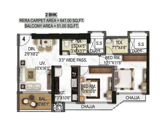 Royal Lagoon Unit plan - 698 sq.ft.