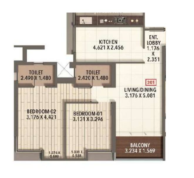 Kumar Codename Fireworks Unit plan - 834 sq.ft.