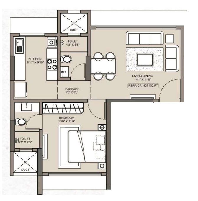 Shreejee Paradise Unit plan - 427 sq.ft.