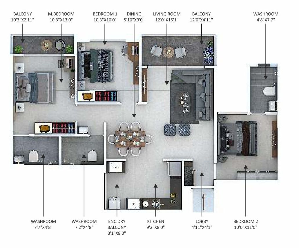 Sonigara 24 Sunshine Viva Unit plan - 969 sq.ft.