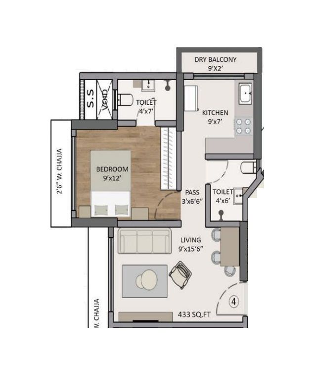 Panom Park Unit plan - 433 sq.ft.