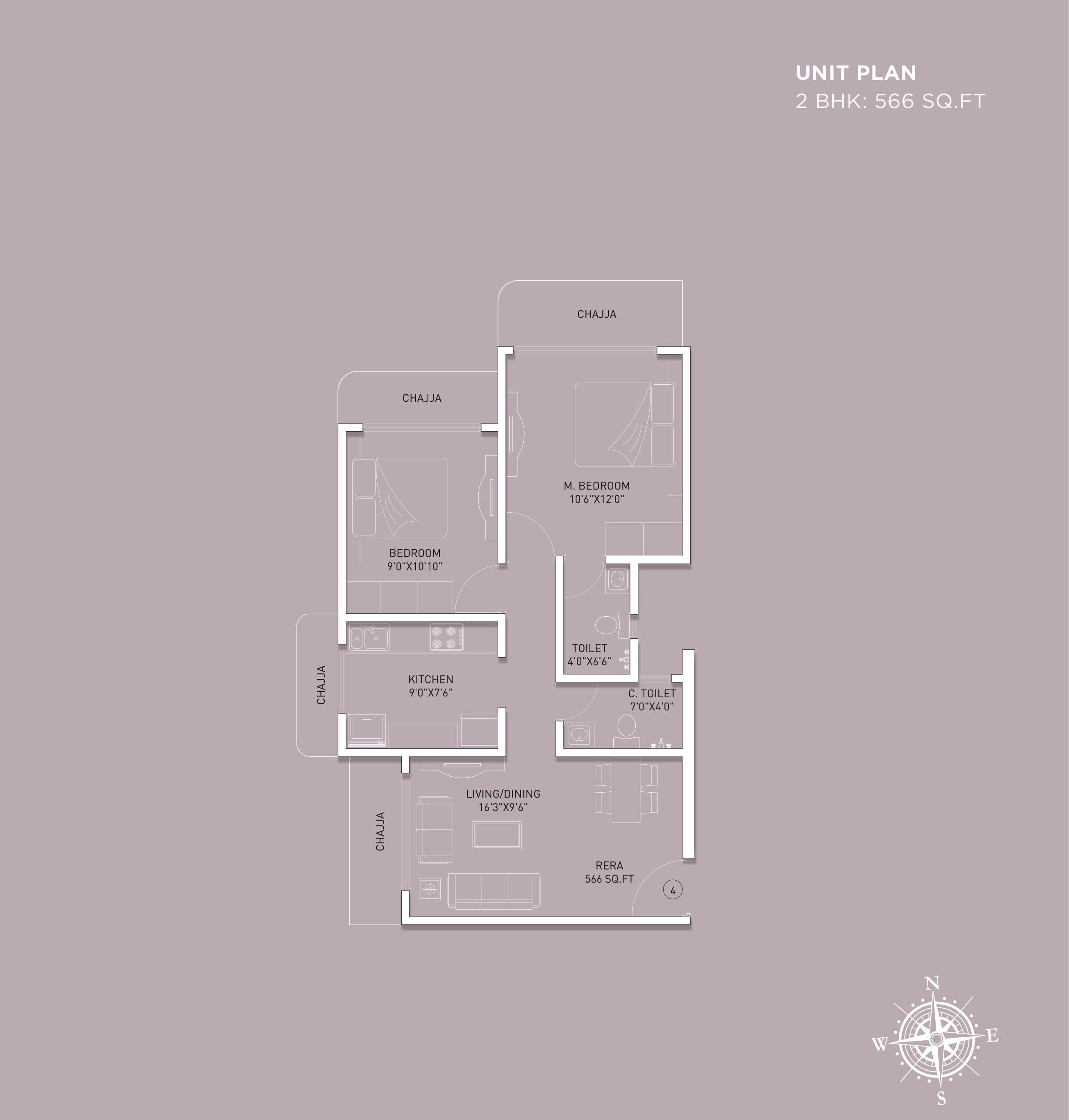 Kabra Garnet Unit plan - 566 sq.ft.