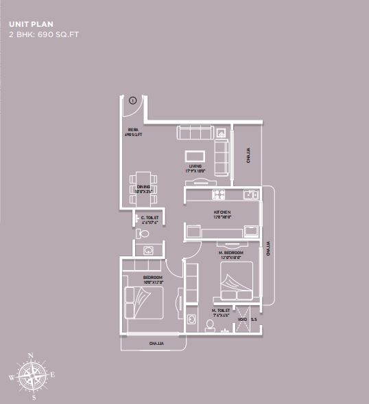 Kabra Garnet Unit plan - 690 sq.ft.