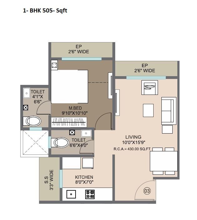Krishna Trident Unit plan - 505 sq.ft.