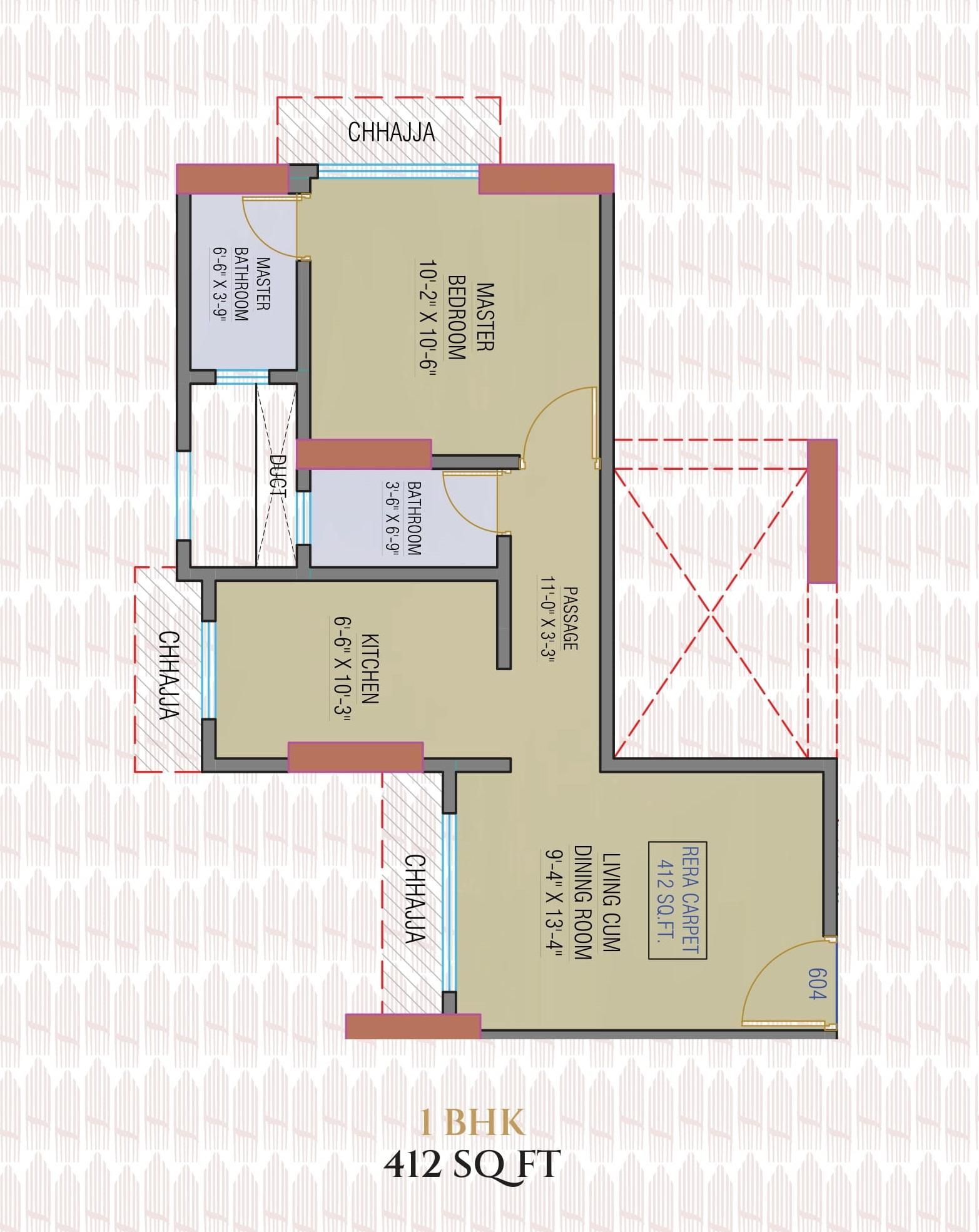 Sapphire Sai Smruti Unit plan - 412 sq.ft.