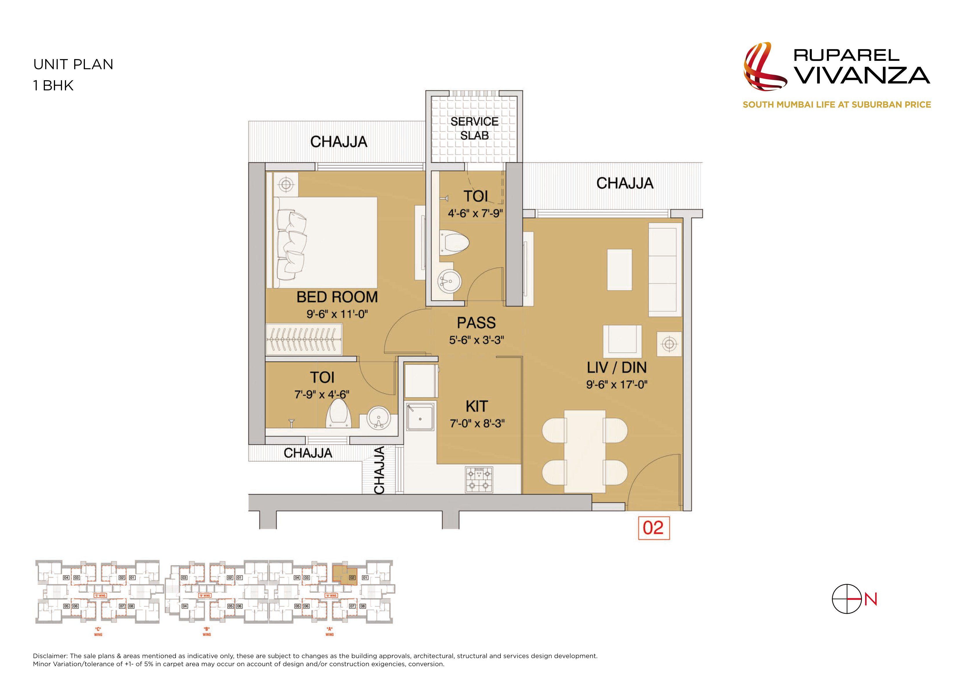 Ruparel Vivanza Unit plan - 430 sq.ft.