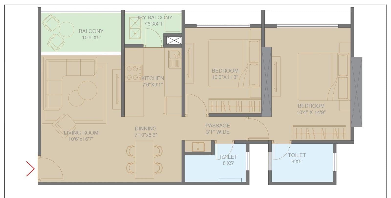 Talreja Westar Unit plan - 818 sq.ft.